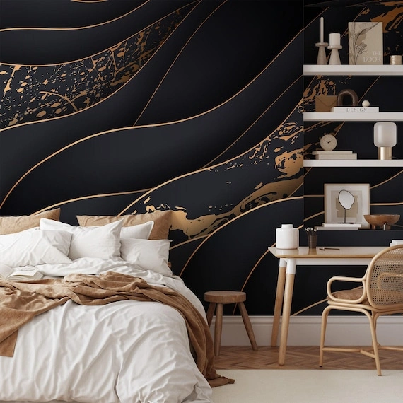 Elegant wallpaper installation in a residential living room in Miami